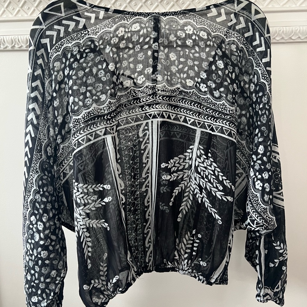 NWOT Free People Yo Yo Geo Blouse Black White Sheer Sz XS - Picture 6 of 6